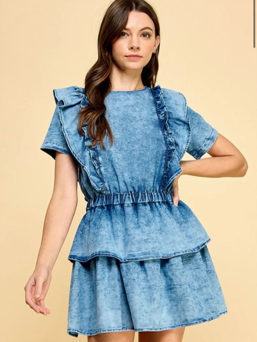 ⚡️TCEC Washed Blue Ruffle Tiered Short-Sleeve Dress